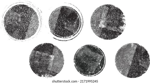 Glitch distorted geometric shape . Noise destroyed logo . Trendy defect error shapes . Glitched frame .Grunge textured . Distressed effect .Vector shapes with a halftone dots screen print texture.