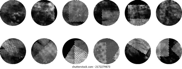 Forma geométrica distorsionada por destello. Logo destruido por ruido. Formas de error de defecto de moda . Marco brillante. Grunge texturado. Efecto perturbado .Formas vectoras con una textura de impresión de pantalla de puntos de medio tono.