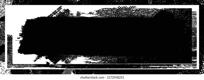 Glitch distorted geometric shape . Noise destroyed logo . Trendy defect error shapes . Glitched frame .Grunge textured . Distressed effect .Vector shapes with a halftone dots screen print texture.