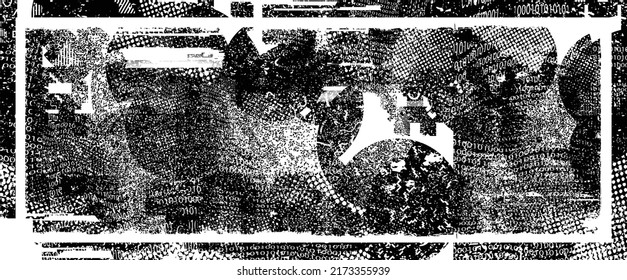 Glitch verzerrte geometrische Form . Rauschen zerstört Logo. Trendy Defaultformen . Glitched frame .Grunge strukturiert. Distressed effect .Vector formt mit einer Siebdrucktextur mit Halbton-Punkten.