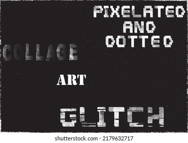 Glitch distorted geometric shape . Noise destroyed logo . Trendy defect error shapes . Glitched frame .Grunge textured . Distressed effect .Vector shapes with a halftone dots screen print texture.