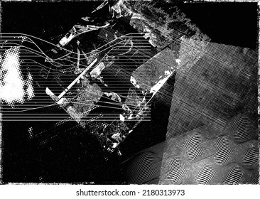 Glitch distorted geometric shape . Noise destroyed logo . Trendy defect error shapes . Glitched frame .Grunge textured . Distressed effect .Vector shapes with a halftone dots screen print texture.