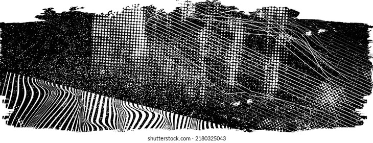 Forma geométrica distorsionada por destello. El ruido destruyó el fondo. Textura superpuesta de defectos de moda. Collage brillante. Grunge texturado. Efecto perturbado .Formas vectoras con textura de impresión de pantalla de rayas.

