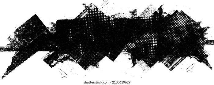 Glitch distorted geometric shape . Noise destroyed logo . Trendy defect error shapes . Glitched frame .Grunge textured . Distressed effect .Vector shapes with a halftone dots screen print texture.