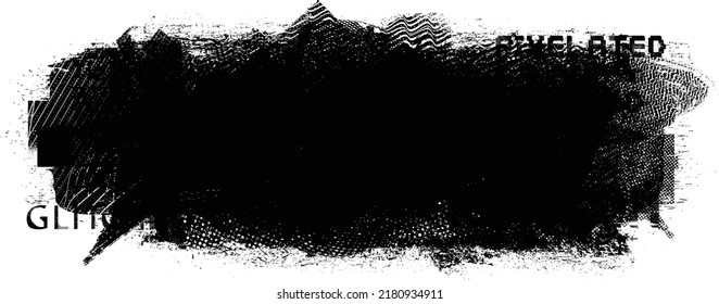 Forma geométrica distorsionada por destello. El ruido destruyó el fondo. Textura superpuesta de defectos de moda. Collage brillante. Grunge texturado. Efecto perturbado .Formas vectoras con textura de impresión de pantalla de rayas.
