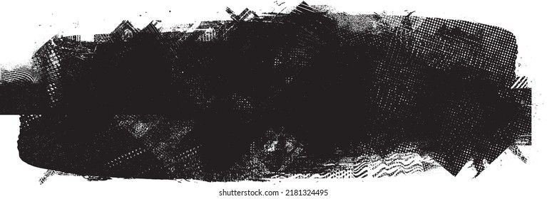 Glitch distorted geometric shape . Noise destroyed logo . Trendy defect error shapes . Glitched frame .Grunge textured . Distressed effect .Vector shapes with a halftone dots screen print texture.