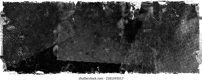 Glitch distorted geometric shape . Noise destroyed logo . Trendy defect error shapes . Glitched frame .Grunge textured . Distressed effect .Vector shapes with a halftone dots screen print texture.