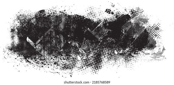 Glitch distorted geometric shape . Noise destroyed logo . Trendy defect error shapes . Glitched frame .Grunge textured . Distressed effect .Vector shapes with a halftone dots screen print texture.