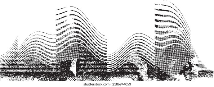 Glitch distorted geometric shape . Noise destroyed logo . Trendy defect error shapes . Glitched frame .Grunge textured . Distressed effect .Vector shapes with a halftone dots screen print texture.