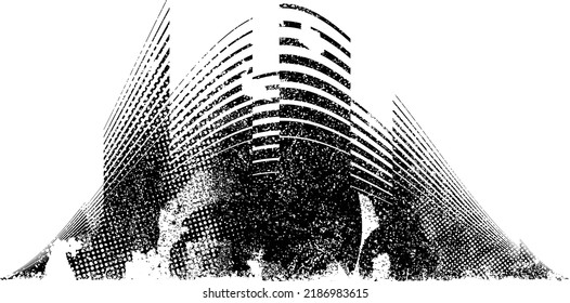 Glitch distorted geometric shape . Noise destroyed logo . Trendy defect error shapes . Glitched frame .Grunge textured . Distressed effect .Vector shapes with a halftone dots screen print texture.