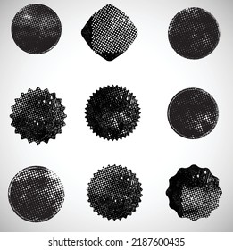 Glitch distorted geometric shape . Noise destroyed logo . Trendy defect error shapes . Glitched frame .Grunge textured . Distressed effect .Vector shapes with a halftone dots screen print texture.