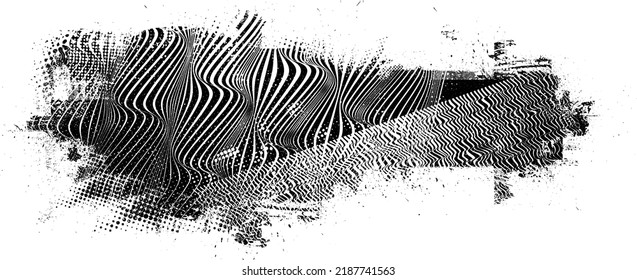 Glitch distorted geometric shape . Noise destroyed logo . Trendy defect error shapes . Glitched frame .Grunge textured . Distressed effect .Vector shapes with a halftone dots screen print texture.