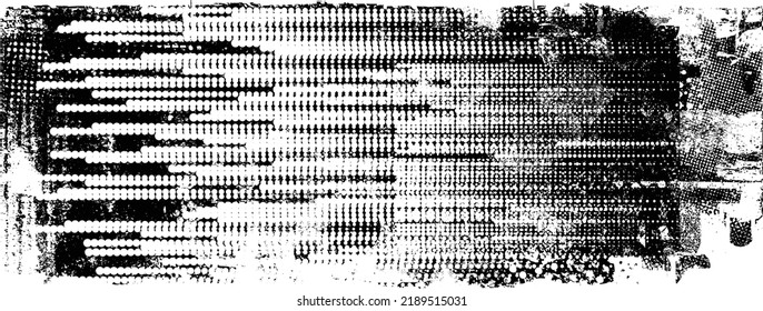 Glitch distorted geometric shape . Noise destroyed logo . Trendy defect error shapes . Glitched frame .Grunge textured . Distressed effect .Vector shapes with a halftone dots screen print texture.