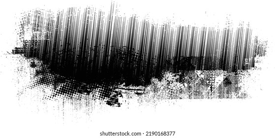 Forma geométrica distorsionada por destello. Logo destruido por ruido. Formas de error de defecto de moda . Marco brillante. Grunge texturado. Efecto perturbado .Formas vectoras con una textura de impresión de pantalla de puntos de medio tono.
