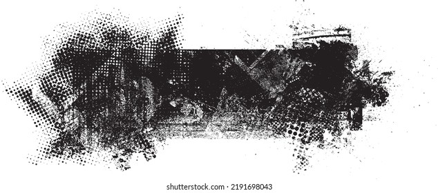 Glitch distorted geometric shape . Noise destroyed logo . Trendy defect error shapes . Glitched frame .Grunge textured . Distressed effect .Vector shapes with a halftone dots screen print texture.