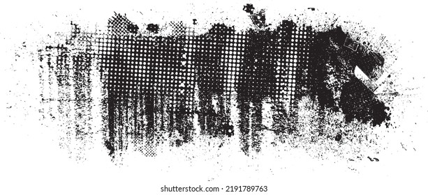 Glitch Distorted Geometric Shape . Noise Destroyed Logo . Trendy Defect Error Shapes . Glitched Frame .Grunge Textured . Distressed Effect .Vector Shapes With A Halftone Dots Screen Print Texture.