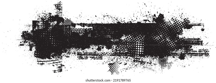 Forma geométrica distorsionada por destello. Logo destruido por ruido. Formas de error de defecto de moda . Marco brillante. Grunge texturado. Efecto perturbado .Formas vectoras con una textura de impresión de pantalla de puntos de medio tono.