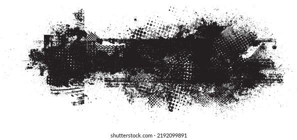 Glitch distorted geometric shape . Noise destroyed logo . Trendy defect error shapes . Glitched frame .Grunge textured . Distressed effect .Vector shapes with a halftone dots screen print texture.