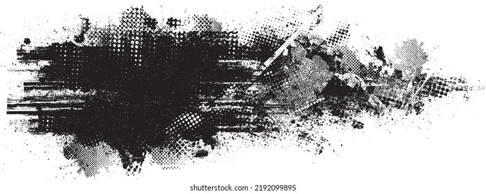 Glitch distorted geometric shape . Noise destroyed logo . Trendy defect error shapes . Glitched frame .Grunge textured . Distressed effect .Vector shapes with a halftone dots screen print texture.