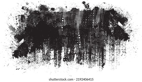 Glitch distorted geometric shape . Noise destroyed logo . Trendy defect error shapes . Glitched frame .Grunge textured . Distressed effect .Vector shapes with a halftone dots screen print texture.