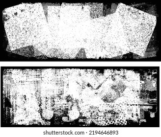 Glitch distorted geometric shape . Noise destroyed logo . Trendy defect error shapes . Glitched frame .Grunge textured . Distressed effect .Vector shapes with a halftone dots screen print texture.