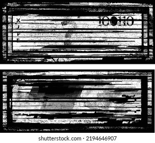 Glitch distorted geometric shape . Noise destroyed logo . Trendy defect error shapes . Glitched frame .Grunge textured . Distressed effect .Vector shapes with a halftone dots screen print texture.