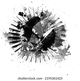 Glitch distorted geometric shape . Noise destroyed logo . Trendy defect error shapes . Glitched frame .Grunge textured . Distressed effect .Vector shapes with a halftone dots screen print texture.