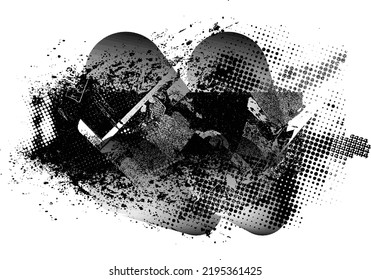 Glitch distorted geometric shape . Noise destroyed logo . Trendy defect error shapes . Glitched frame .Grunge textured . Distressed effect .Vector shapes with a halftone dots screen print texture.