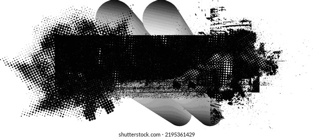 Glitch distorted geometric shape . Noise destroyed logo . Trendy defect error shapes . Glitched frame .Grunge textured . Distressed effect .Vector shapes with a halftone dots screen print texture.