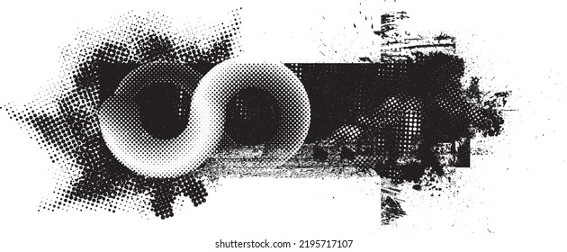 Glitch distorted geometric shape . Noise destroyed logo . Trendy defect error shapes . Glitched frame .Grunge textured . Distressed effect .Vector shapes with a halftone dots screen print texture.