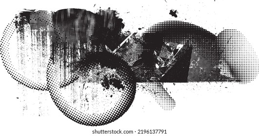 Glitch distorted geometric shape . Noise destroyed logo . Trendy defect error shapes . Glitched frame .Grunge textured . Distressed effect .Vector shapes with a halftone dots screen print texture.