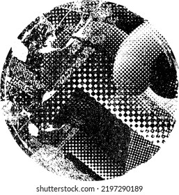 Glitch distorted geometric shape . Noise destroyed logo . Trendy defect error shapes . Glitched frame .Grunge textured . Distressed effect .Vector shapes with a halftone dots screen print texture.