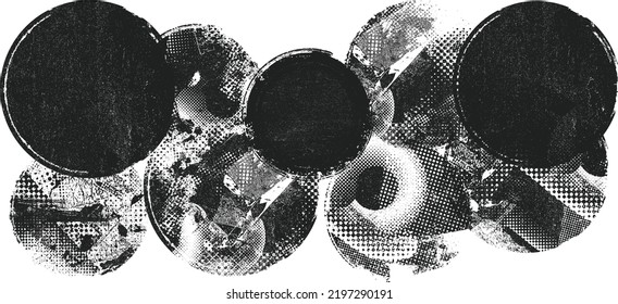 Glitch distorted geometric shape . Noise destroyed logo . Trendy defect error shapes . Glitched frame .Grunge textured . Distressed effect .Vector shapes with a halftone dots screen print texture.