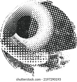 Glitch distorted geometric shape . Noise destroyed logo . Trendy defect error shapes . Glitched frame .Grunge textured . Distressed effect .Vector shapes with a halftone dots screen print texture.