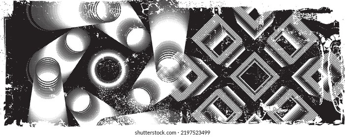 Glitch verzerrte geometrische Form . Rauschen zerstört Logo. Trendy Defaultformen . Glitched frame .Grunge strukturiert. Distressed effect .Vector formt mit einer Siebdrucktextur mit Halbton-Punkten.