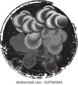 Glitch distorted geometric shape . Noise destroyed logo . Trendy defect error shapes . Glitched frame .Grunge textured . Distressed effect .Vector shapes with a halftone dots screen print texture.