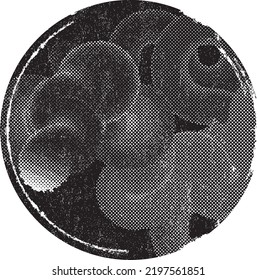 Forma geométrica distorsionada por destello. Logo destruido por ruido. Formas de error de defecto de moda . Marco brillante. Grunge texturado. Efecto perturbado .Formas vectoras con una textura de impresión de pantalla de puntos de medio tono.