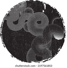 Glitch distorted geometric shape . Noise destroyed logo . Trendy defect error shapes . Glitched frame .Grunge textured . Distressed effect .Vector shapes with a halftone dots screen print texture.