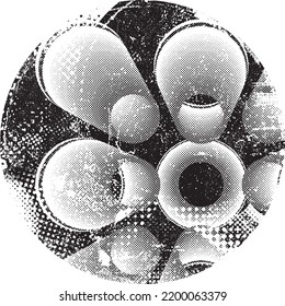 Glitch distorted geometric shape . Noise destroyed logo . Trendy defect error shapes . Glitched frame .Grunge textured . Distressed effect .Vector shapes with a halftone dots screen print texture.