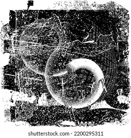 Glitch distorted geometric shape . Noise destroyed logo . Trendy defect error shapes . Glitched frame .Grunge textured . Distressed effect .Vector shapes with a halftone dots screen print texture.