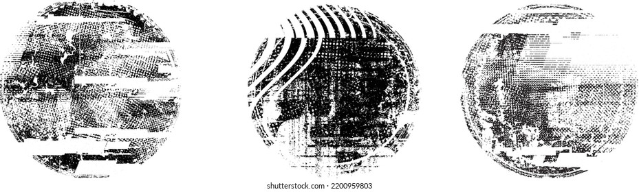 Glitch verzerrte geometrische Form . Rauschen zerstört Logo. Trendy Defaultformen . Glitched frame .Grunge strukturiert. Distressed effect .Vector formt mit einer Siebdrucktextur mit Halbton-Punkten.