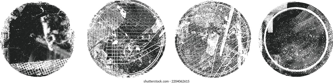 Glitch distorted geometric shape . Noise destroyed logo . Trendy defect error shapes . Glitched frame .Grunge textured . Distressed effect .Vector shapes with a halftone dots screen print texture.