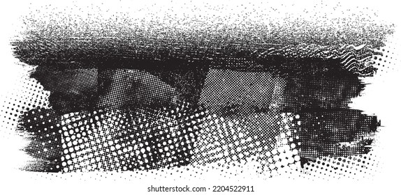 Glitch distorted geometric shape . Noise destroyed logo . Trendy defect error shapes . Glitched frame .Grunge textured . Distressed effect .Vector shapes with a halftone dots screen print texture.