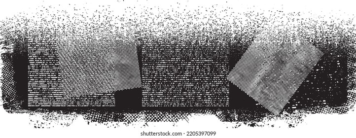 Glitch distorted geometric shape . Noise destroyed logo . Trendy defect error shapes . Glitched frame .Grunge textured . Distressed effect .Vector shapes with stripes screen print texture.
