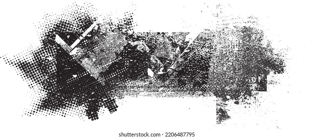 Glitch distorted geometric shape . Noise destroyed logo . Trendy defect error shapes . Glitched frame .Grunge textured . Distressed effect .Vector shapes with a halftone dots screen print texture.