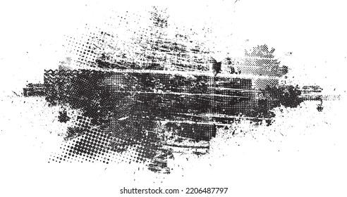 Glitch distorted geometric shape . Noise destroyed logo . Trendy defect error shapes . Glitched frame .Grunge textured . Distressed effect .Vector shapes with a halftone dots screen print texture.