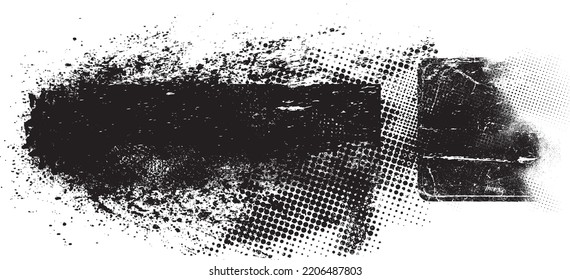 Glitch distorted geometric shape . Noise destroyed logo . Trendy defect error shapes . Glitched frame .Grunge textured . Distressed effect .Vector shapes with a halftone dots screen print texture.