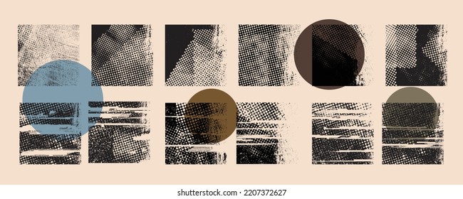 Glitch distorted geometric shape . Noise destroyed logo . Trendy defect error shapes . Glitched frame .Grunge textured . Distressed effect .Vector shapes with a halftone dots screen print texture.