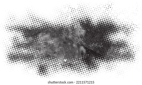 Glitch distorted geometric shape . Noise destroyed logo . Trendy defect error shapes . Glitched frame .Grunge textured . Distressed effect .Vector shapes with a halftone dots screen print texture.