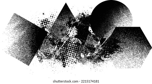 Glitch distorted geometric shape . Noise destroyed background . Trendy defect overlay texture . Glitched collage .Grunge textured . Distressed effect .Vector shapes with stripes screen print texture.
